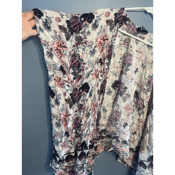 Angie Crop Kimono Women’s Size Medium Floral Boho Purples & Pinks Y2K 100% Rayon - Picture 2 of 6